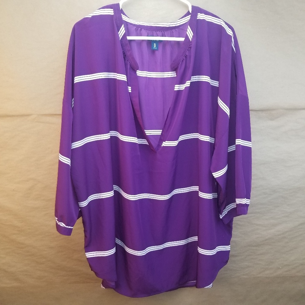 NWOT Flowy Purple and White Striped Top XXL